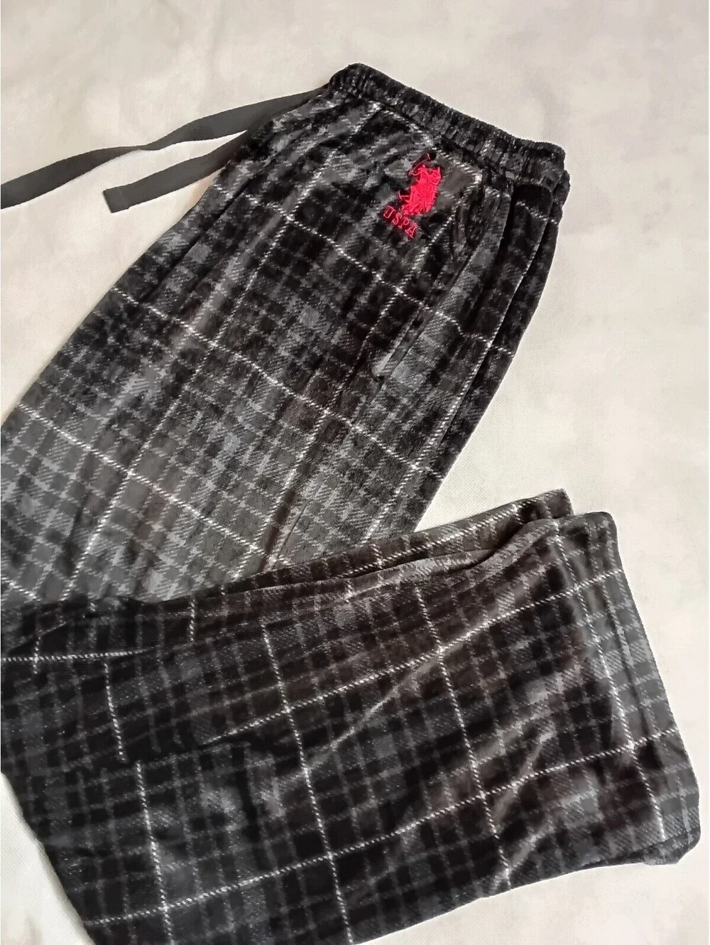 U.S. Polo Assn. Men's Black Plaid Sleepwear Lounge Pants Size L